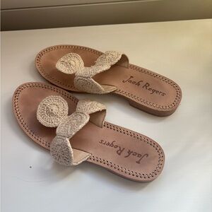 Jack Rogers Women's Cream Crochet/Leather Sandals